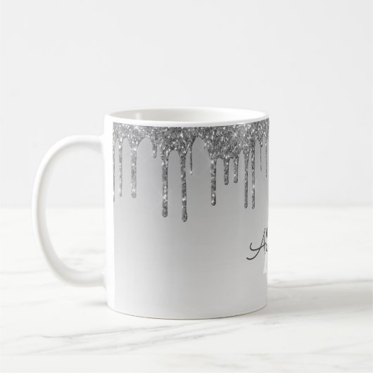 Silver Sparkle Glitzer Luxus Monogram Name Kaffeetasse (Links)