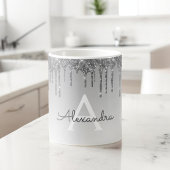 Silver Sparkle Glitzer Luxus Monogram Name Kaffeetasse