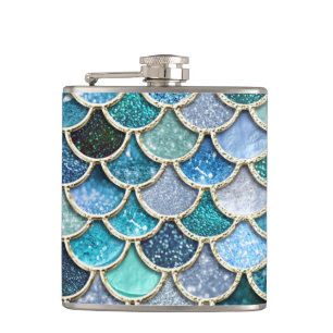 Silver Sparkle Glitzer Mermaid Scales Flachmann