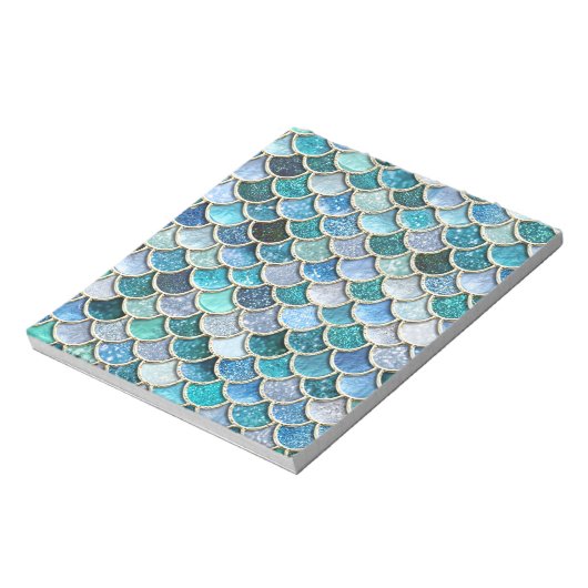 Silver Sparkle Glitzer Mermaid Scales Notizblock (Rotiert)