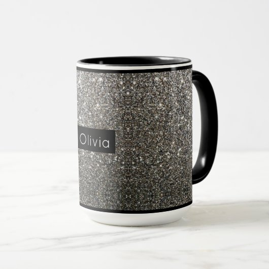 Silver Sparkle Glitzer mit Personalisiertem Namen Tasse (VorderseiteRechts)