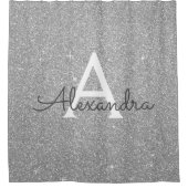 Silver Sparkle Glitzer Monogram Name Badezimmer Duschvorhang (Vorderseite)
