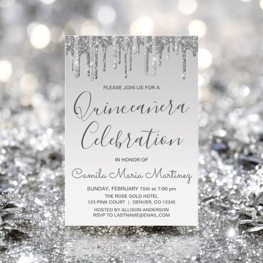 Silver Sparkle Glitzer Quinceanera Celebration Einladung