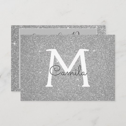 Silver Sparkle Glitzer Quinceanera Save the Date (Vorne/Hinten)