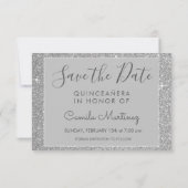 Silver Sparkle Glitzer Quinceanera Save the Date (Rückseite)