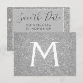 Silver Sparkle Glitzer Quinceanera Save the Date (Vorne/Hinten)