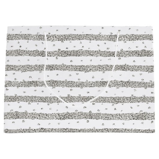 Silver Sparkle Glitzer Stripes Dots Große Geschenktüte (Vorderseite)