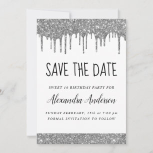 Silver Sparkle Glitzer Sweet 16 Einladung