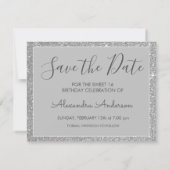 Silver Sparkle Glitzer Sweet 16 Save the Date (Rückseite)