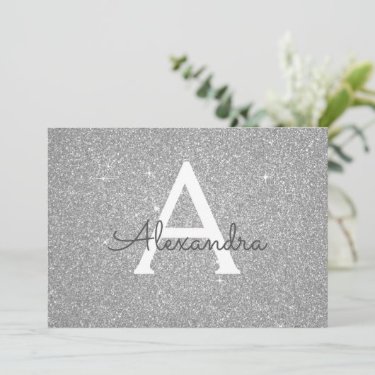 Silver Sparkle Glitzer Sweet 16 Save the Date (Stehend Vorderseite)
