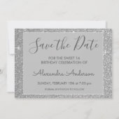 Silver Sparkle Glitzer Sweet 16 Save the Date (Rückseite)