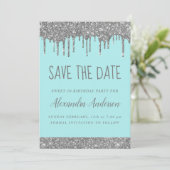 Silver Sparkle Glitzer Sweet 16 Save the Date Einladung (Stehend Vorderseite)