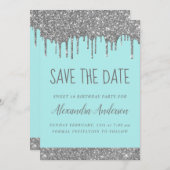 Silver Sparkle Glitzer Sweet 16 Save the Date Einladung (Vorne/Hinten)