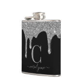 Silver-Sparkle-Glitzer-Tropfen auf Black Monogram Flachmann (Links)