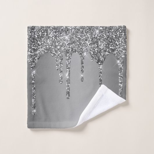Silver Sparkle Glitzer Tropfens Chic Badhandtuch Set (Waschlappen)