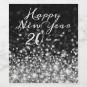 Silver Sparkle Happy New Year Weinetikett (Einzelnes Label)