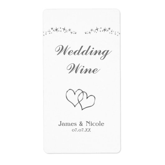 Silver Sparkle & Hearts Wedding Wine Label (Vorne)