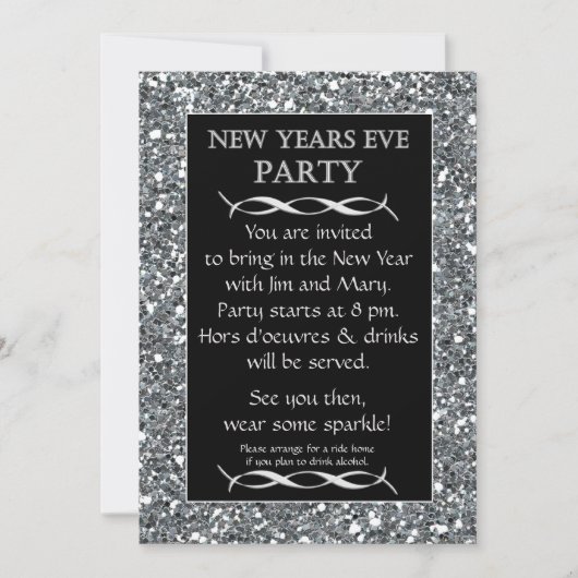Silver Sparkle Look Silvester Party Einladung (Vorderseite)