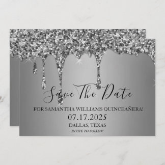 Silver Sparkle Luxus Glitzer Tropfen Quinceanera Save The Date