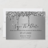Silver Sparkle Luxus Glitzer Tropfen Quinceanera Save The Date (Vorderseite)