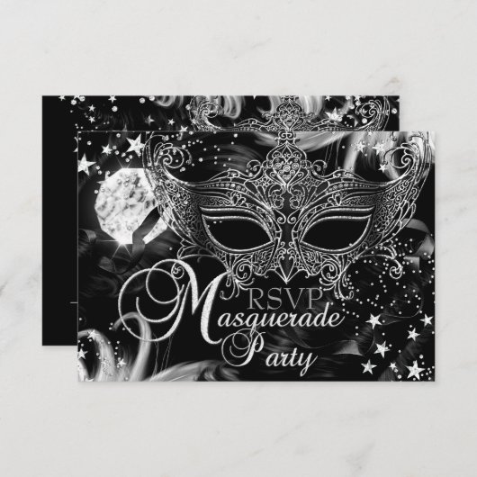 Silver Sparkle Mask Star Night Masquerade UAWG RSVP Karte (Vorne/Hinten)