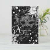 Silver Sparkle Maske Star Night Masquerade Sweet 1 Einladung (Stehend Vorderseite)