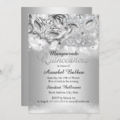 Silver Sparkle Masquerade Quinceanera Einladung (Vorne/Hinten)