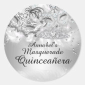 Silver Sparkle Masquerade Quinceanera Sticker (Vorderseite)