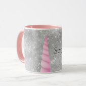 Silver Sparkle Pink Glam Unicorn personalisiert Tasse (Vorderseite Links)