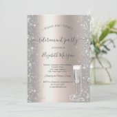 Silver Sparkle Prosecco Perlen Elfenbeinruhestand Einladung (Stehend Vorderseite)