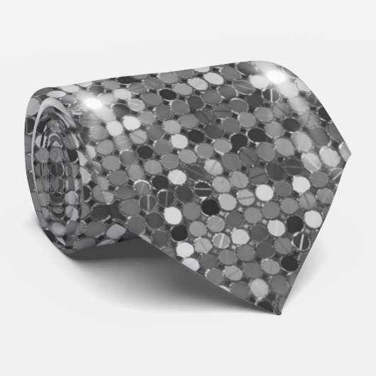 Silver Sparkle Sequin Disco Glam Neck Tie Krawatte (Gerollt)