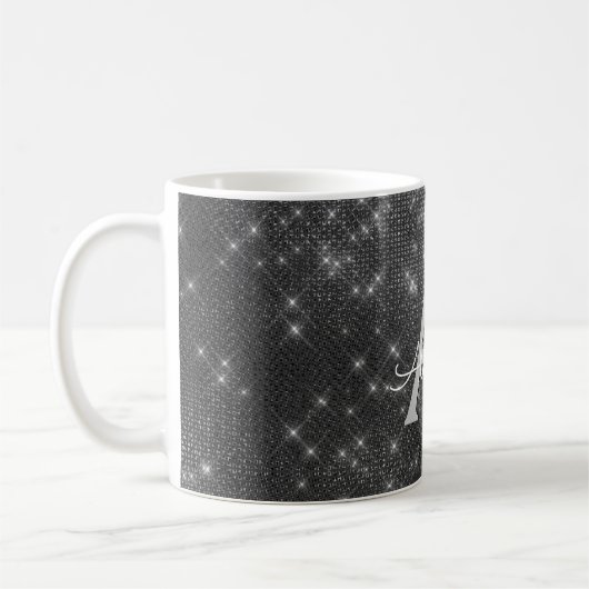 Silver Sparkle Shimmer Monogram Name & Initial Kaffeetasse (Links)