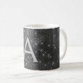 Silver Sparkle Shimmer Monogram Name & Initial Kaffeetasse (VorderseiteRechts)