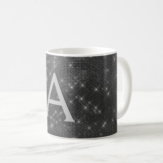 Silver Sparkle Shimmer Monogram Name & Initial Kaffeetasse (VorderseiteRechts)