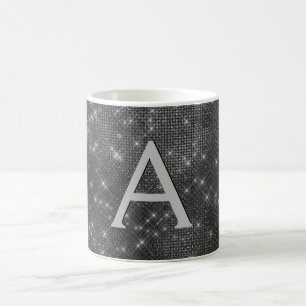 Silver Sparkle Shimmer Monogram Name & Initial Kaffeetasse