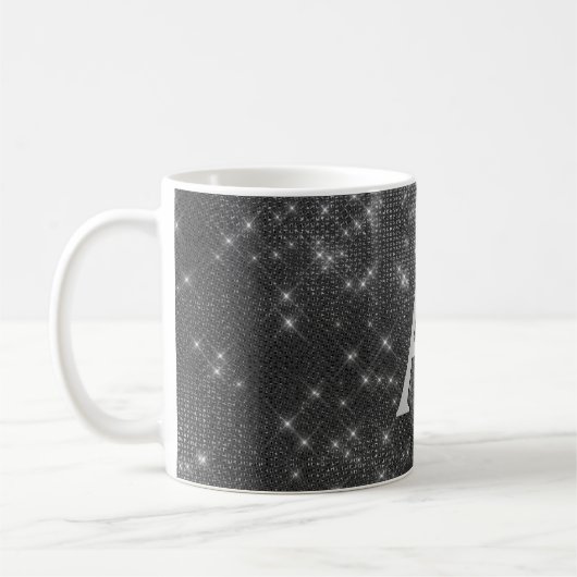 Silver Sparkle Shimmer Monogram Name & Initial Kaffeetasse (Links)