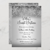 Silver Sparkle Snowflake Sweet 16 Einladung (Vorne/Hinten)