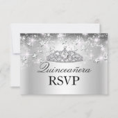 Silver Sparkle Tiara & Stars Quinceanera UAWG RSVP Karte (Vorderseite)