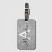 Silver Sparkle Twinkle Glitzer Monogram Name Gepäckanhänger (Vorderseite Vertikal)