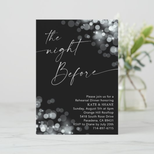 Silver Sparkle und Black Probe Dinner Einladung (Stehend Vorderseite)