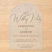 Silver Sparkle Wedding Acryleinladungen (Vorderseite)
