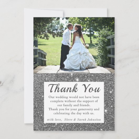 Silver Sparkle Wedding Foto Vielen Dank Karten (Vorderseite)
