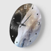 Silver Sparkle White Marble Stardust Große Wanduhr (Winkel)
