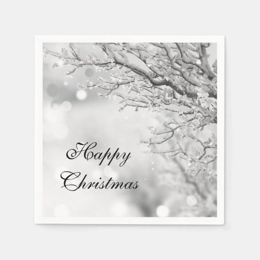 Silver Sparkle Winter "Happy Christmas" Serviette (Vorderseite)