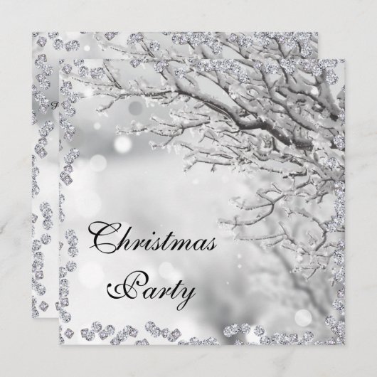Silver Sparkle Winter Weihnachtsfest Party Doppels Einladung (Vorne/Hinten)