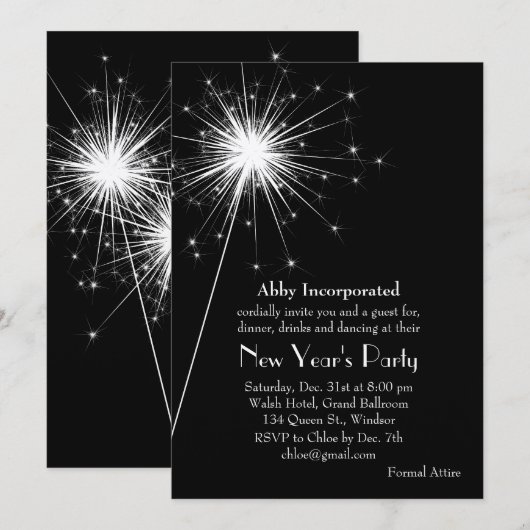 Silver Sparklers Silver Silver Party Einladung (Vorne/Hinten)