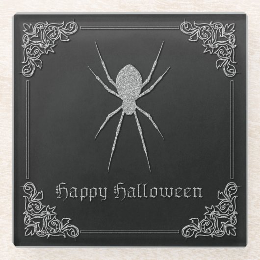 Silver Spider Halloween Glasuntersetzer (Vorderseite)