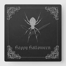 Silver Spider Halloween Quadratische Wanduhr