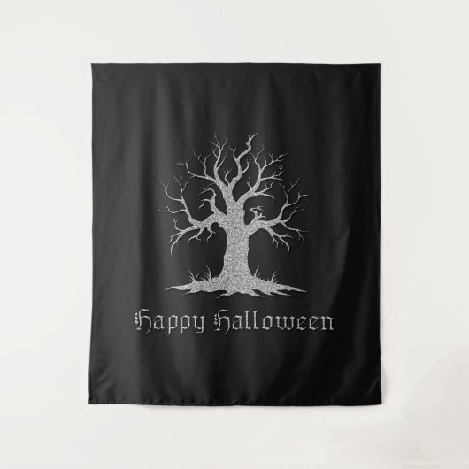 Silver Spooky Tree Halloween Foto Hintergrund Wandteppich (Vorderseite)