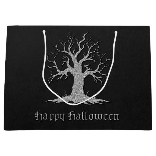Silver Spooky Tree Halloween Große Geschenktüte (Vorderseite)